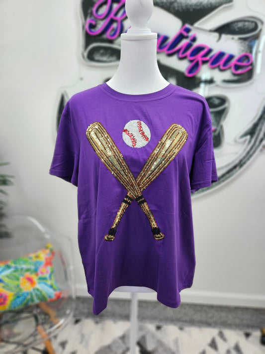 Queen of Sparkles Purple Batter-up Tee