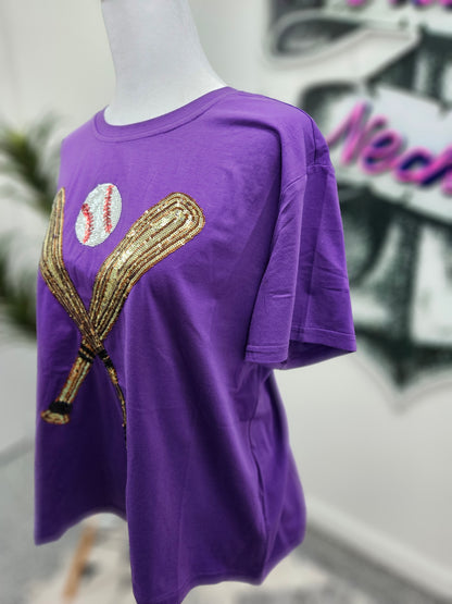 Queen of Sparkles Purple Batter-up Tee