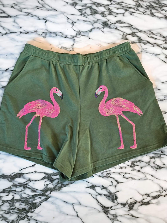 Queen of Sparkles Flamingo Shorts