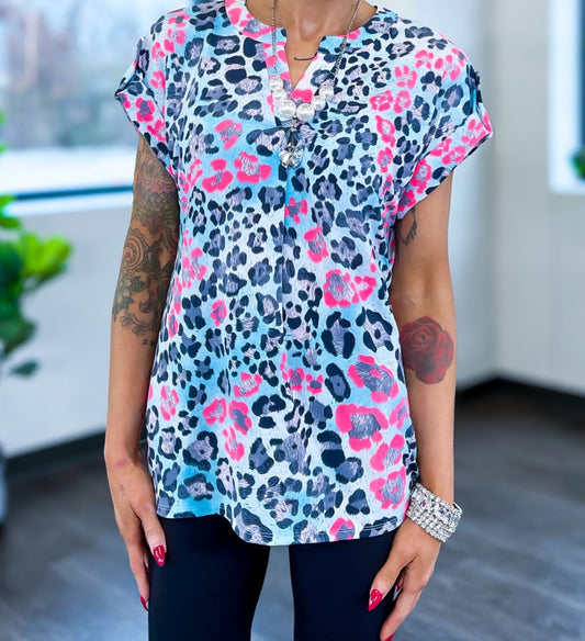 Blue/Pink Animal Print Top