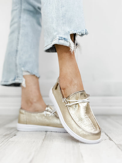 Corkys Gold Crinkle Slip-Ons