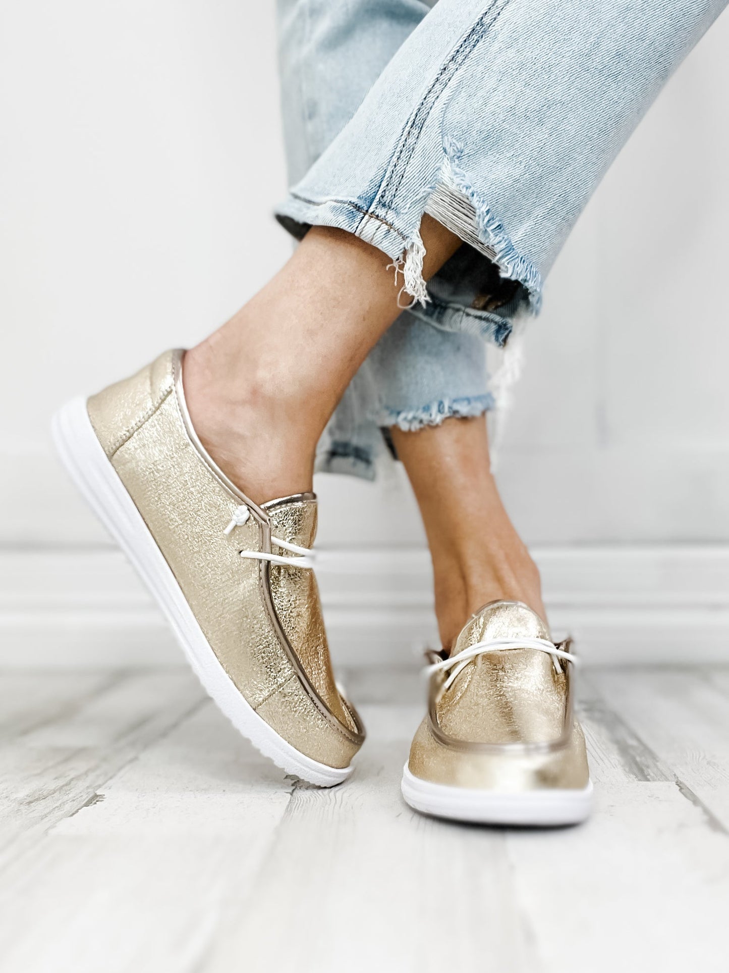 Corkys Gold Crinkle Slip-Ons