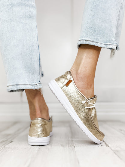 Corkys Gold Crinkle Slip-Ons