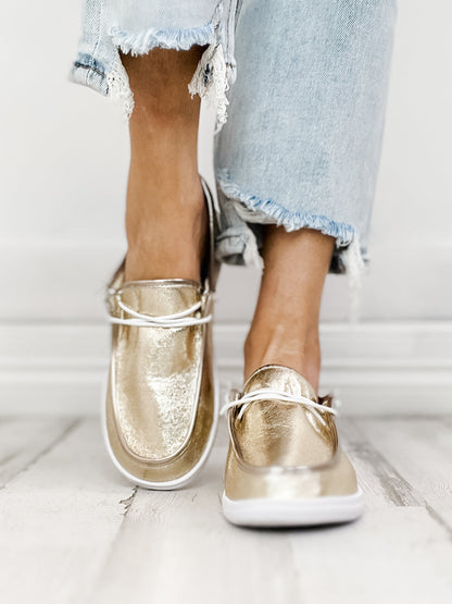 Corkys Gold Crinkle Slip-Ons