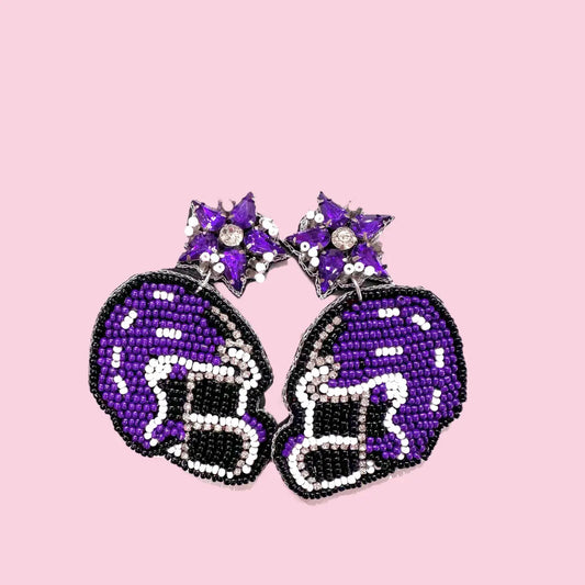 Purple/White Helmet Beaded Earrings