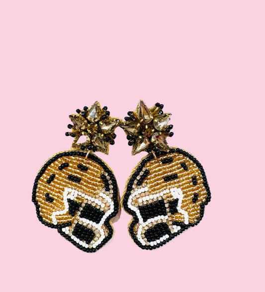 Black/Gold Helmet Beaded Earrings