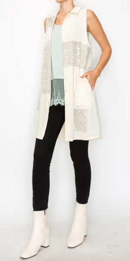 Lace & Sequin Button up